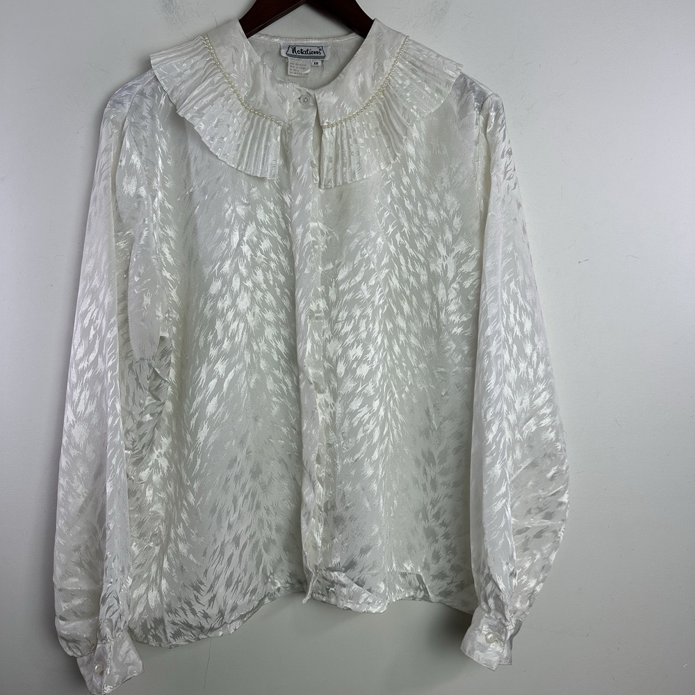Vintage‎ Notations Button Up Victorian Cottage Satin Beaded Collar Womens Sz 12